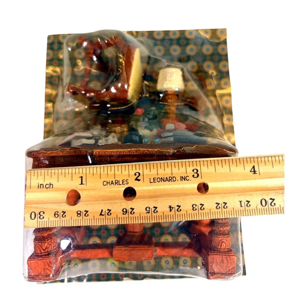 Vintage Miniature Library Desk Diorama Resin Figurine with‎ Chair and Books NIB